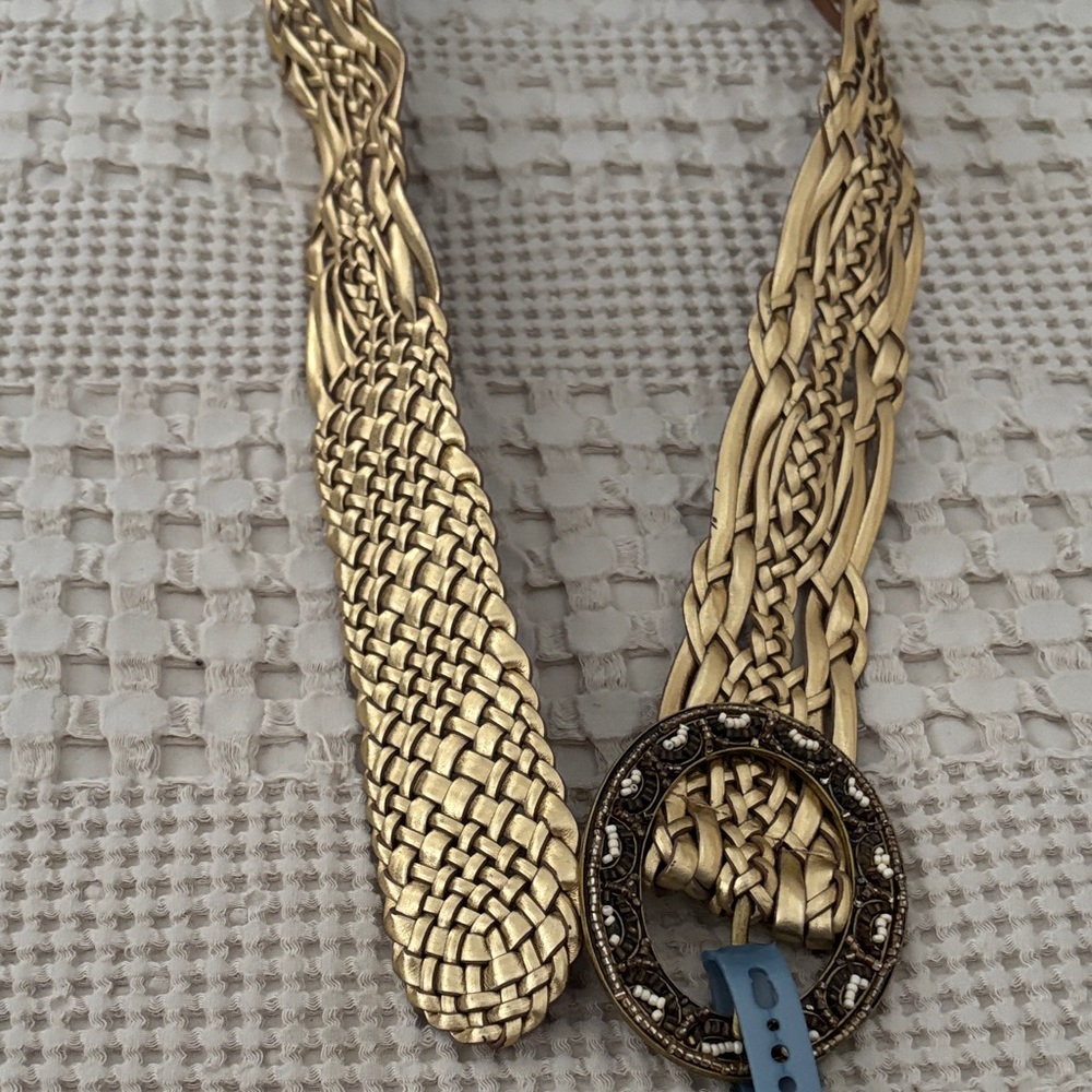 NWT Nine West Gold Tone Metallic Woven Belt with Decorative Buckle Size L/XL - Picture 6 of 16